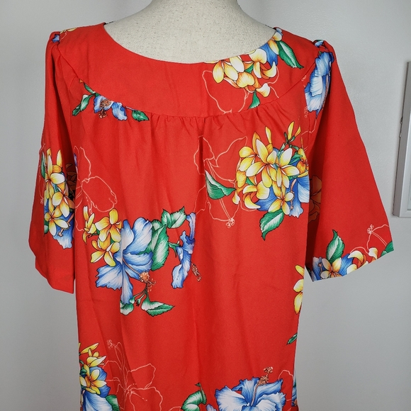 Vintage Hawaiian Red Mumu Floral Short Sleeve Maxi Dress M - Picture 13 of 16